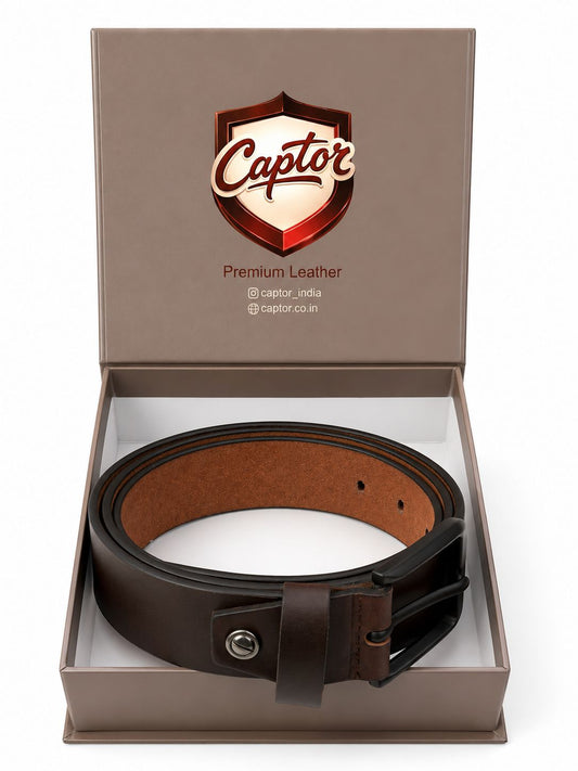 Dark brown genuine leather belt