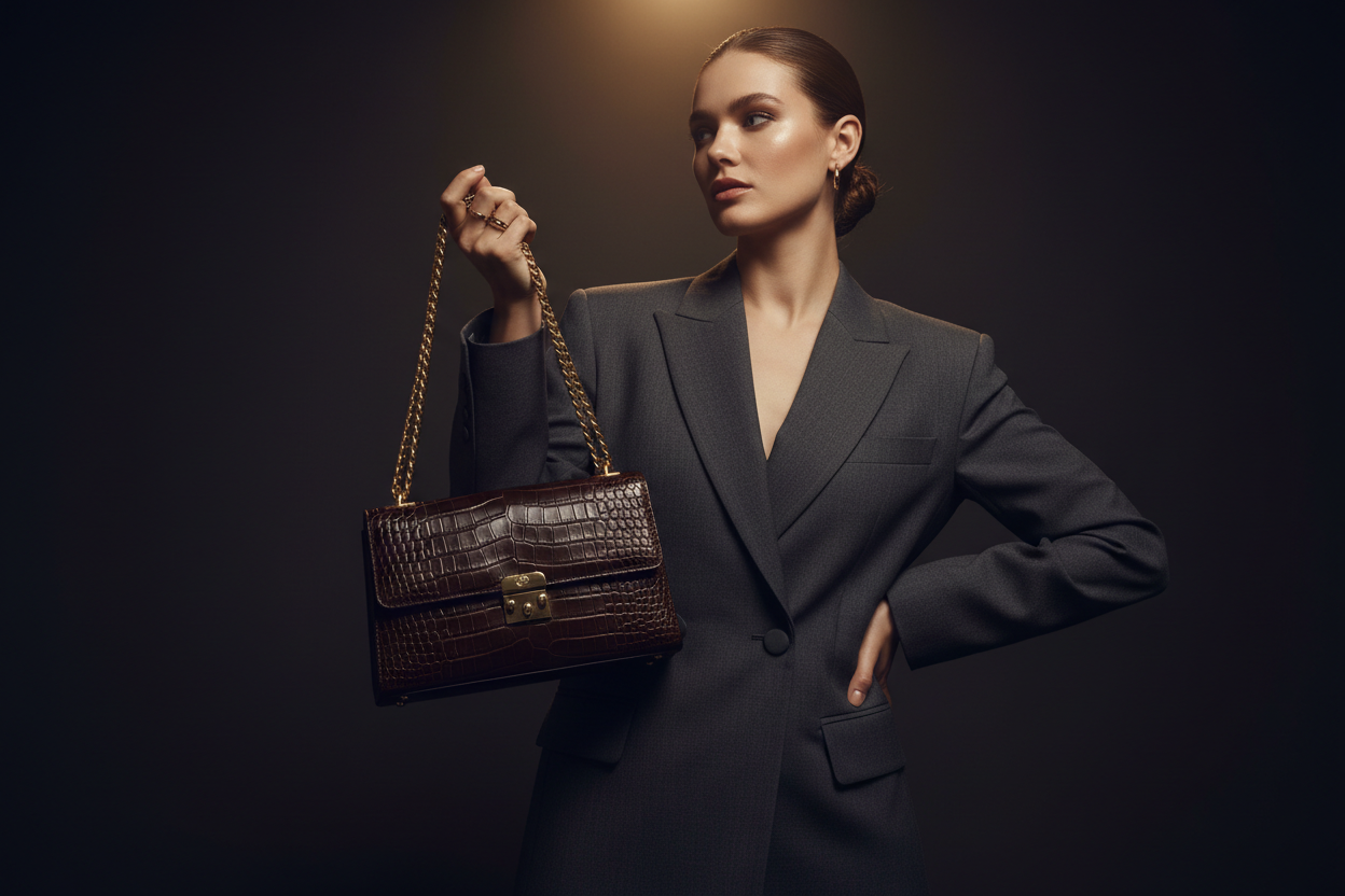 Lady with Dark Leather Handbag